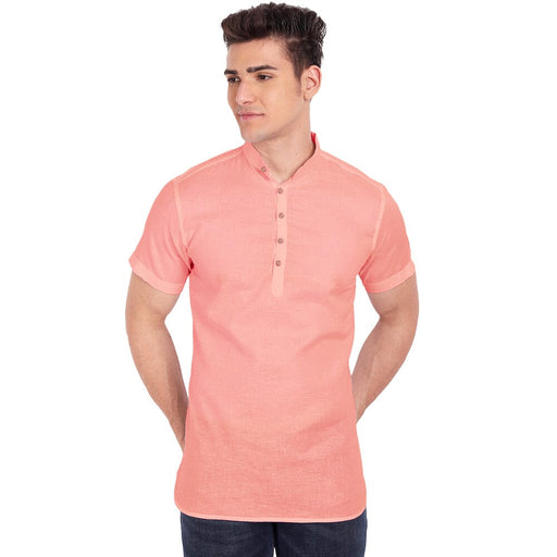 Vida Loca Peach Cotton Solid Slim Fit Half Sleeves Shirt For Men's Apparel & Accessories Accha jee online 