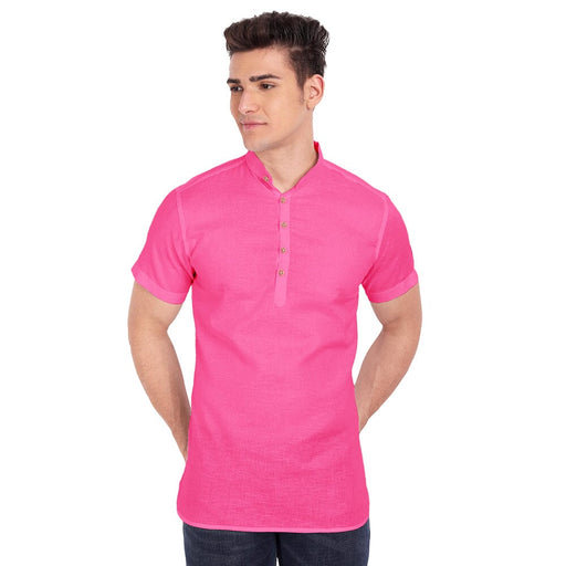 Vida Loca Pink Cotton Solid Slim Fit Half Sleeves Shirt For Men's Apparel & Accessories Accha jee online 