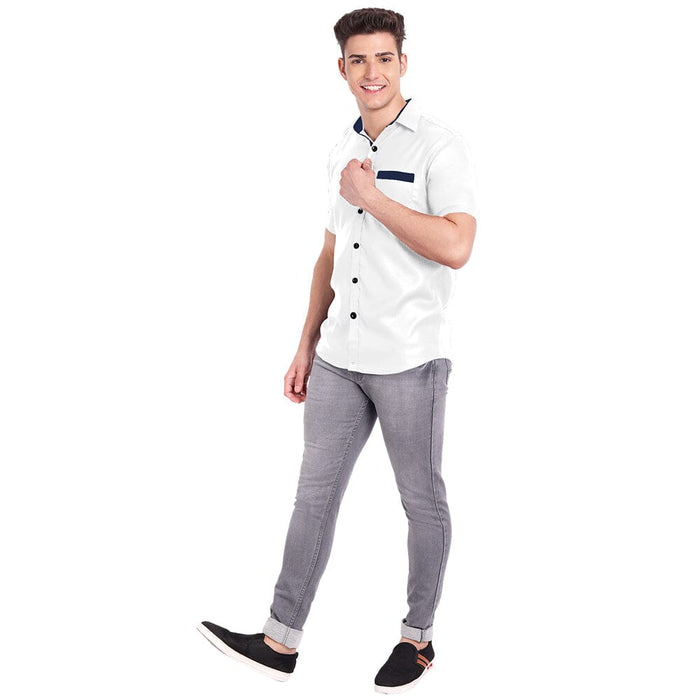 Vida Loca White Cotton Solid Slim Fit Half Sleeves Shirt For Men's Apparel & Accessories Accha jee online 