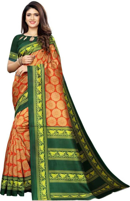 SVB Saree Orange & Green Mysore Silk Saree SAREES SVB 