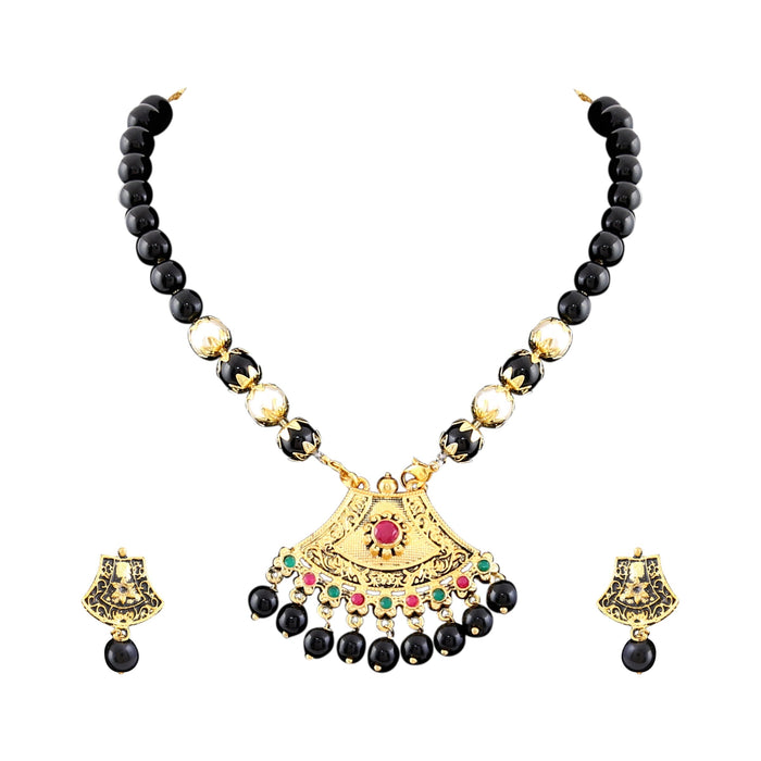 Aradhya Gold Plated Pendant Black Beads Traditional Jewellery Set for Women and Girls… Artifical Jewellery Aradhya Jewellery 