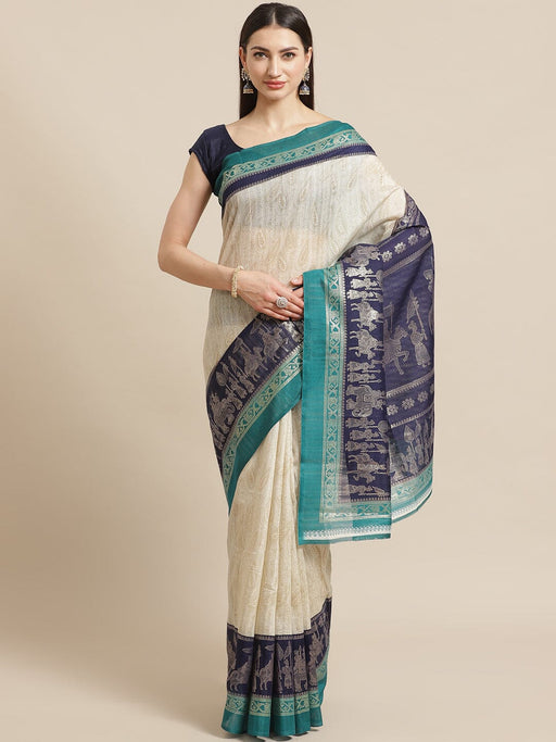 SVB SAREE Off white And Blue Bhagalpuri Foil Printed saree Silk Saree SAREES SVB Sarees 