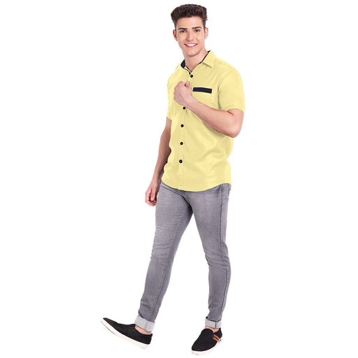 Vida Loca Yellow Cotton Solid Slim Fit Half Sleeves Shirt For Men's Apparel & Accessories Accha jee online 
