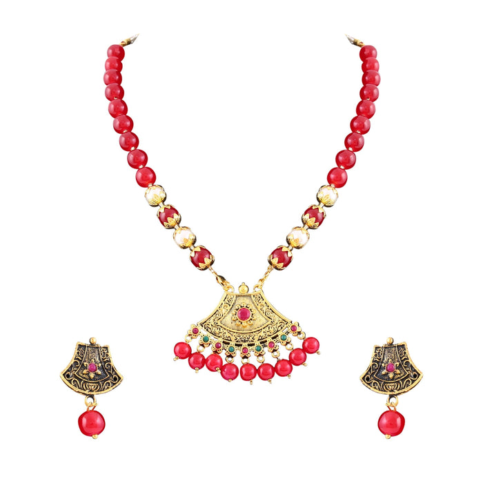 Aradhya Gold Plated Pendant Red Beads Traditional Jewellery Set for Women and Girls… Artifical Jewellery Aradhya Jewellery 