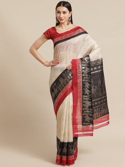 SVB SAREE Off white And Black Bhagalpuri Foil Printed saree Silk Saree SAREES SVB Sarees 