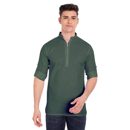 Vida Loca Green Cotton Solid Slim Fit Full Sleeves Shirt For Men's Apparel & Accessories Accha jee online 