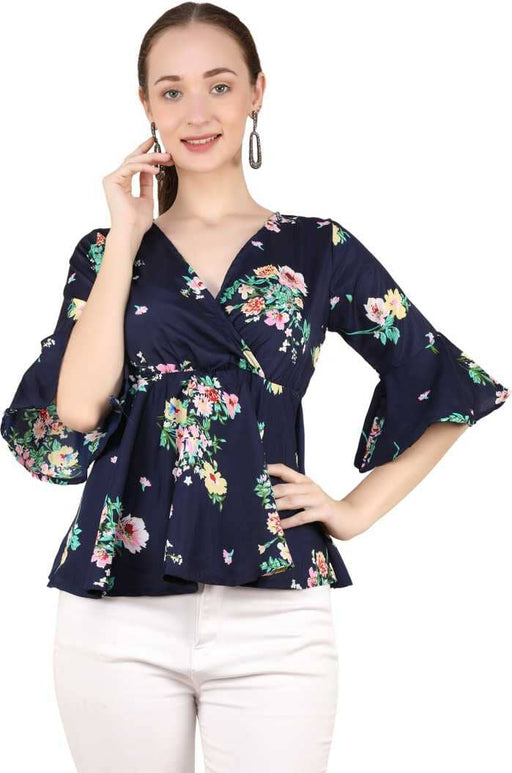 Charvi Trendy Navy Blue Colour Wrap Top with Bell Sleeves Cony International 