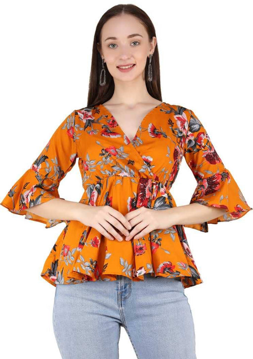 Charvi Trendy Mustard Colour Wrap Top With Bell Sleeves Cony International 