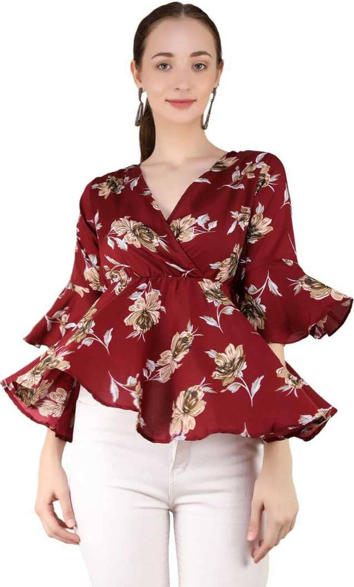 Charvi Trendy Maroon Colour Wrap Top With Bell Sleeves Cony International 