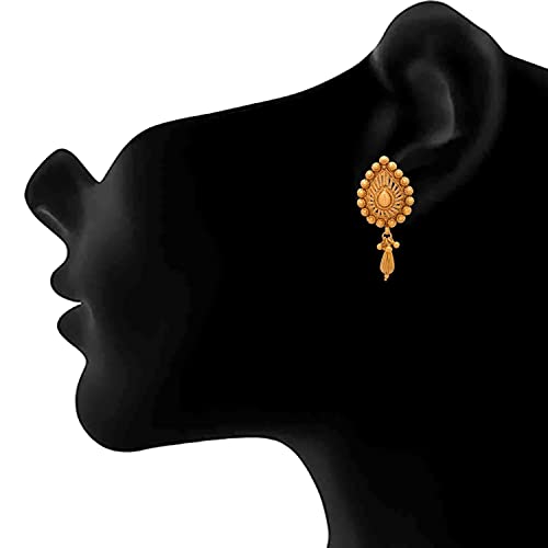 JFL - Jewellery for Less Traditional Ethnic 1 gram Gold Plated Drop Shape Pendant Set with Stud Earrings and Bead Chain for Women and Girls. chain JFL 