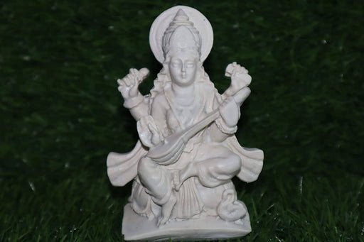 Salvus App SOLUTIONS Handmade Maa Saraswati Marble Statue, White, 11 X 7 cm Home Decors Salvus App Solutions 