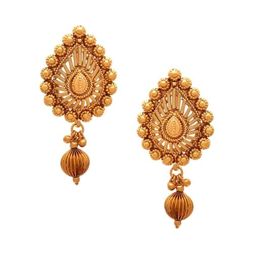 JFL - Jewellery for Less Traditional Ethnic 1 gram Gold Plated Drop Shape Pendant Set with Stud Earrings and Bead Chain for Women and Girls. chain JFL 