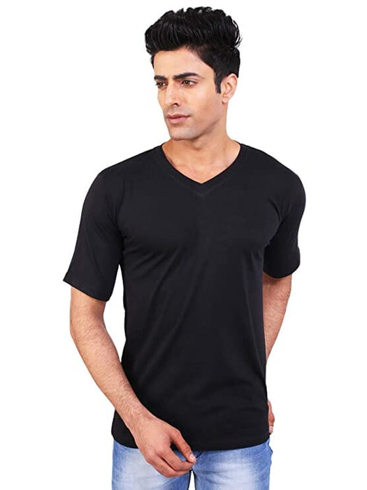 BKS COLLECTION V Neck Black Colour Half Sleeves Men's Solid Regular Fit Polo T-Shirt t-shirt BIRENDER KUMAR SHARMA 