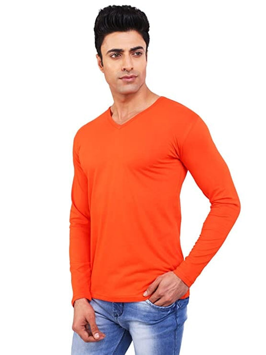BKS COLLECTION Men's Cotton V-Neck Full Sleeve T Shirt Orange Colour Apparel & Accessories BKS COllections 