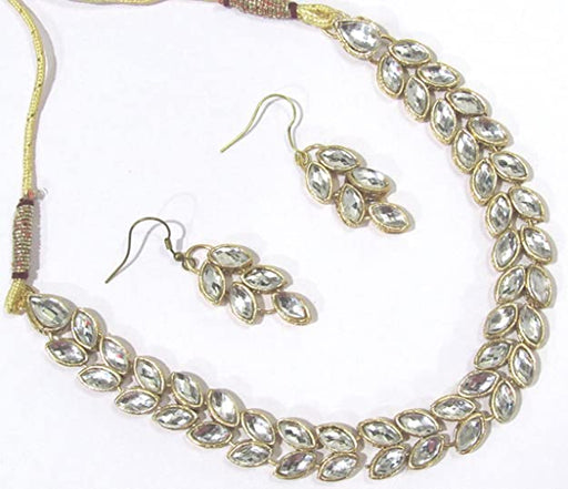 Shree Mauli Creation White Alloy Nice White Leaf Necklace Set for Women SMCN511 Jewellery Sets Shree Mauli Creations 