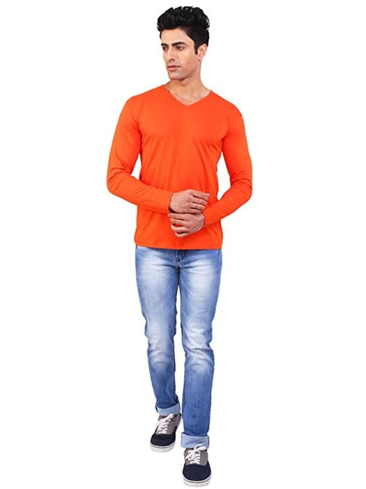 BKS COLLECTION Men's Cotton V-Neck Full Sleeve T Shirt Orange Colour Apparel & Accessories BKS COllections 