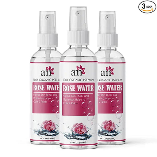 AromaMusk 100% Organic & Natural Premium Rose Water/Skin Toner (Gulab Jal) For Face & Skin, 100ml (Steam Distilled, No Alcohol, Chemical & Paraben Free) - 3 Bottles Aroma Musk 