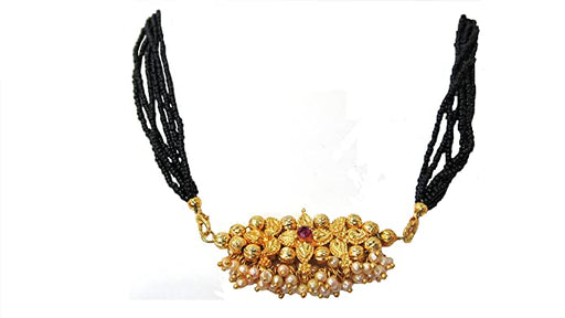 Shree Mauli Creation Alloy Black Golden Ghungaru Pendant Mangalsutra Necklace For Women Jewellery Sets Shree Mauli Creations 