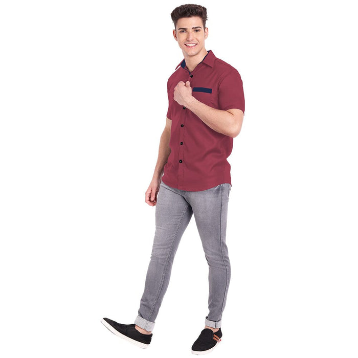 Vida Loca Rust Cotton Solid Slim Fit Half Sleeves Shirt For Men's Apparel & Accessories Accha jee online 