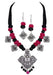 JFL - Jewellery for Less Oxidised Silver Pecock Design Pendant with Cotton Thread Balls and Beaded Handcrafted Necklace Set with Adjustable Thread for Women & Girls. JFL 