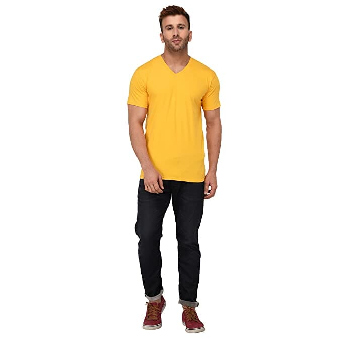 BKS COLLECTION V Neck Yellow Colour Half Sleeves Men's Solid Regular Fit Polo T-Shirt t-shirt BIRENDER KUMAR SHARMA 