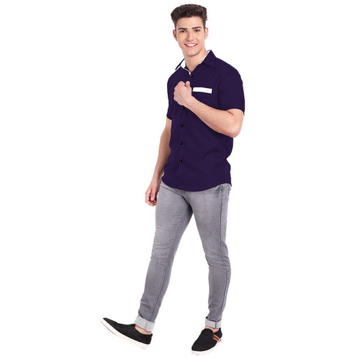 Vida Loca Voilet Cotton Solid Slim Fit Half Sleeves Shirt For Men's Apparel & Accessories Accha jee online 
