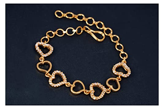 JFL - Jewellery for Less Latest Gold Plated Heart Cz American Diamond Studded Adjustable Bracelet for Women and Girls. JFL 