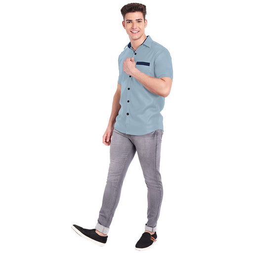 Vida Loca Grey Cotton Solid Slim Fit Half Sleeves Shirt For Men's Apparel & Accessories Accha jee online 