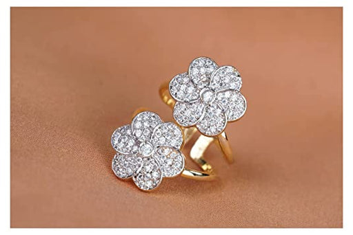 JFL- Jewellery for Less Contemporary Floral American Diamond Studded Gold Plated Fancy Finger Ring for Women & Girls. JFL 