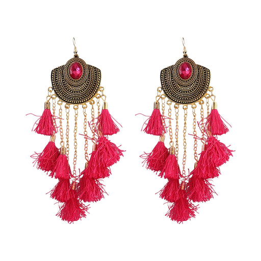 Aradhya Stylish Alloy Metal Pink Stone and Tassels Golden Oxidised Earrings for Women Artifical Jewellery Aradhya Jewellery 