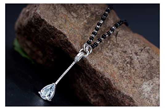 JFL - Jewellery for Less Stylish Silver Plated Designer Oval Shape American Diamond Pendant Mangalsutra for Women. (Oval) JFL 