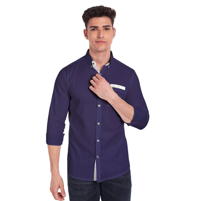 Vida Loca Navy Cotton Solid Slim Fit Full Sleeves Shirt For Men's Apparel & Accessories Accha jee online 
