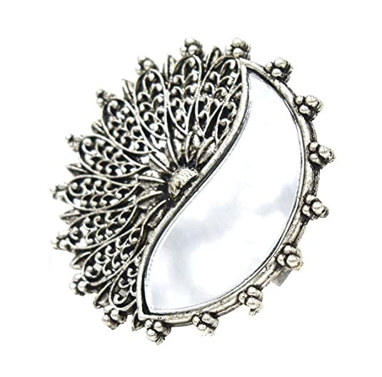 JFL-Jewellery for Less Antique Vintage Oxidised Silver Plated Earring with Floral Leaf Designer Mirror Adjustable Ring with for Women & Girls. JFL 