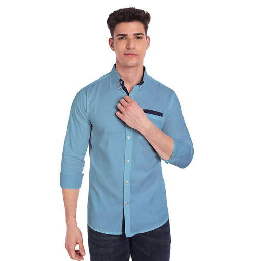 Vida Loca Sky Blue Cotton Solid Slim Fit Full Sleeves Shirt For Men's Apparel & Accessories Accha jee online 