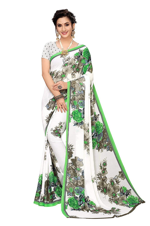 SVB Saree Green Colour Georgette Floral Printed Saree Saree SVB Sarees 