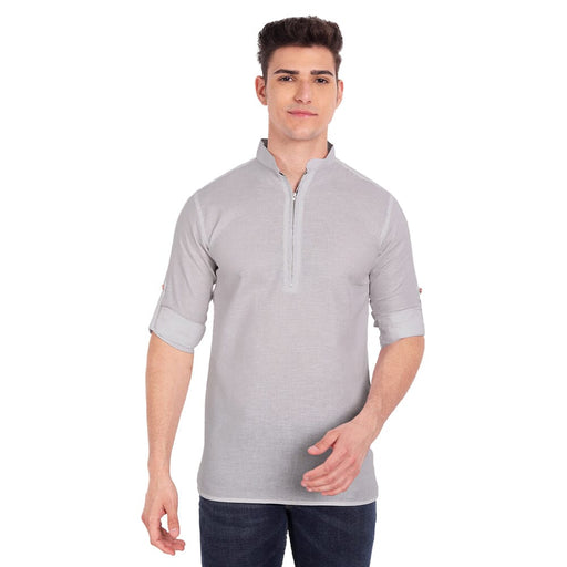 Vida Loca Grey Cotton Solid Slim Fit Full Sleeves Shirt For Men's Apparel & Accessories Accha jee online 