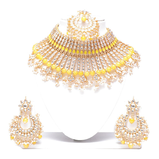 Yellow colour bridal kundan necklace set for women Swarajshop 