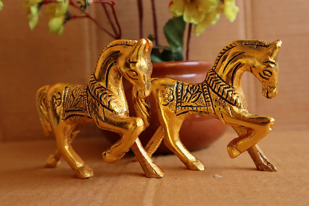 Salvus APP SOLUTIONS Vastu Metal Horse Set Showpiece, Horse Set Decorative and Home Decor {3inch_Gold_Pack of 2 Pcs} Home Decors Salvus App Solutions 