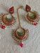 Aradhya bollywood inspired Gold Plated Meena Work Green and Maroon Chandbali Earrings with Maang tikka Ser for Women and Girls… Artifical Jewellery Aradhya Jewellery 