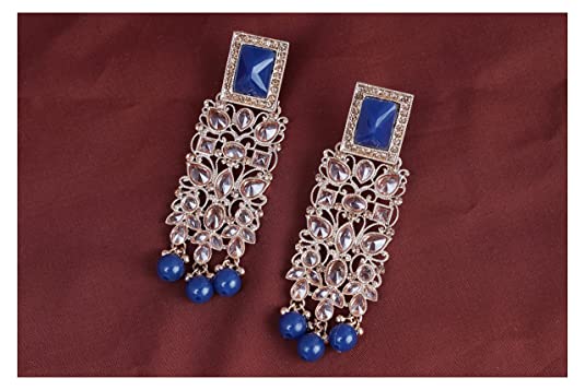 JFL - Jewellery for Less Stylish Beautiful Gold Tone LCD Cz American Diamond Polki Stone Studded with Drop Pearl Dangler Party Earrings for Women and Girls. JFL 