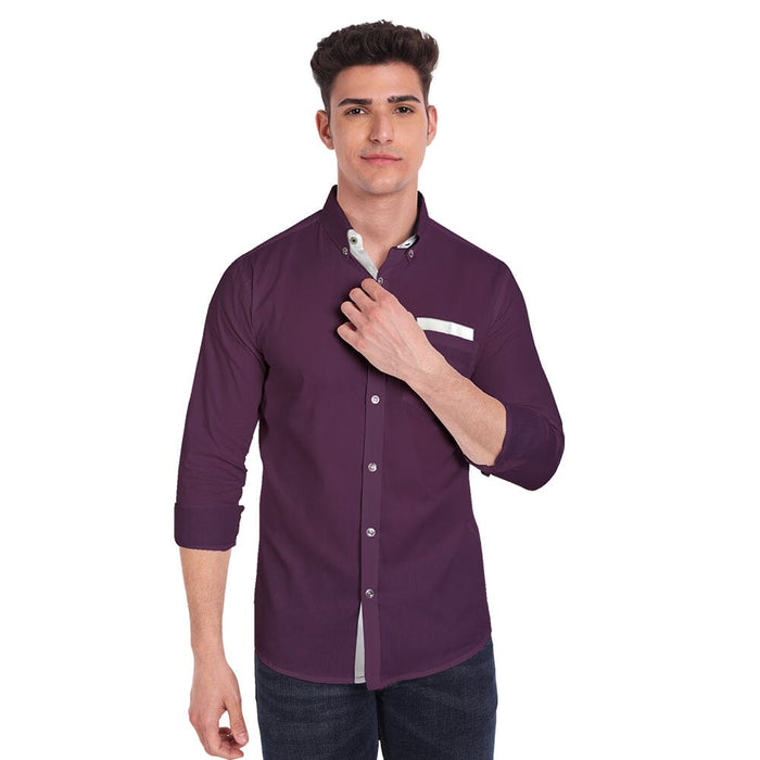 Vida Loca Voilet Cotton Solid Slim Fit Full Sleeves Shirt For Men's Apparel & Accessories Accha jee online 