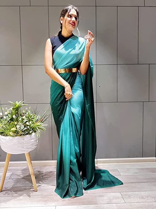 Sidhidata Women's Synthetic Ready to Wear Saree With Blouse Piece Ready to Wear Saree Sidhidata Textile Rama 