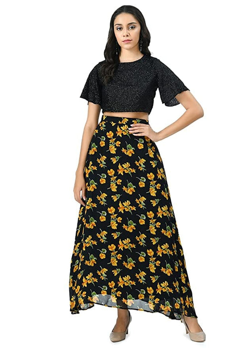 Embellished Blouse with Floral Print Skirt Skirts Bahrupiya Clothing 