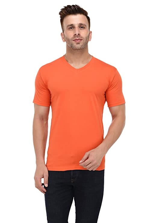 BKS COLLECTION V Neck Orange Colour Half Sleeves Men's Solid Regular Fit Polo T-Shirt t-shirt BIRENDER KUMAR SHARMA 