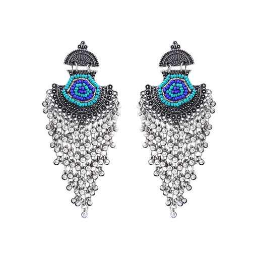 Aradhya bollywood inspired Blue Beads Design Silver Oxidised Drop Earrings for women and girls Artifical Jewellery Aradhya Jewellery 