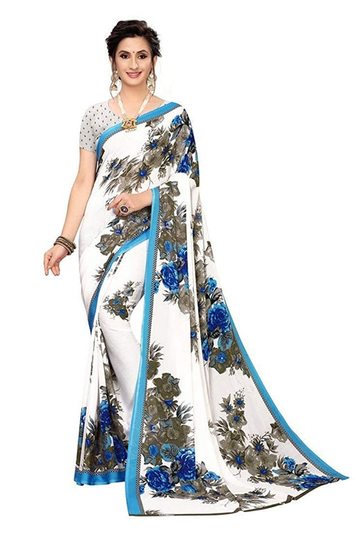 SVB Saree Sky Blue Colour Georgette Floral Printed Saree Saree SVB Sarees 