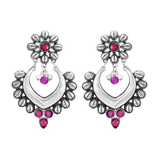 Aradhya bollywood inspired Pink Stone Design German Silver Oxidised Drop Earrings for women and girls… Artifical Jewellery Aradhya Jewellery 