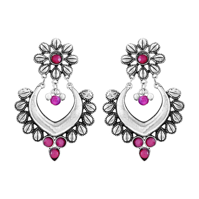 Aradhya bollywood inspired Pink Stone Design German Silver Oxidised Drop Earrings for women and girls… Artifical Jewellery Aradhya Jewellery 