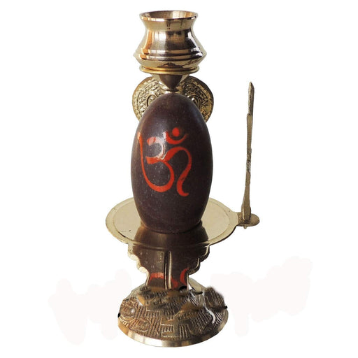 Salvus APP SOLUTIONS Narmadeshwar Shivlinga with Brass Trishul, Sheshnaag & Temple Stand (Multicolour, 6.7 Inch) Home Decors Salvus App Solutions 