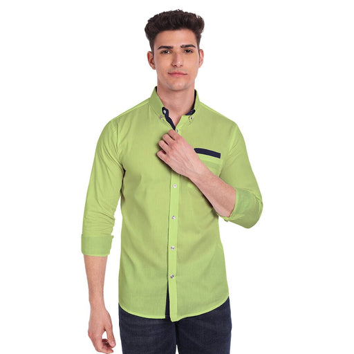 Vida Loca Green Cotton Solid Slim Fit Full Sleeves Shirt For Men's Apparel & Accessories Accha jee online 